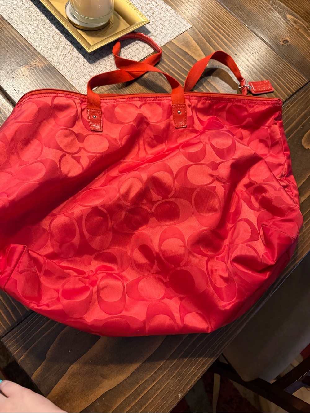 Coach Red Signature Jacquard Tote